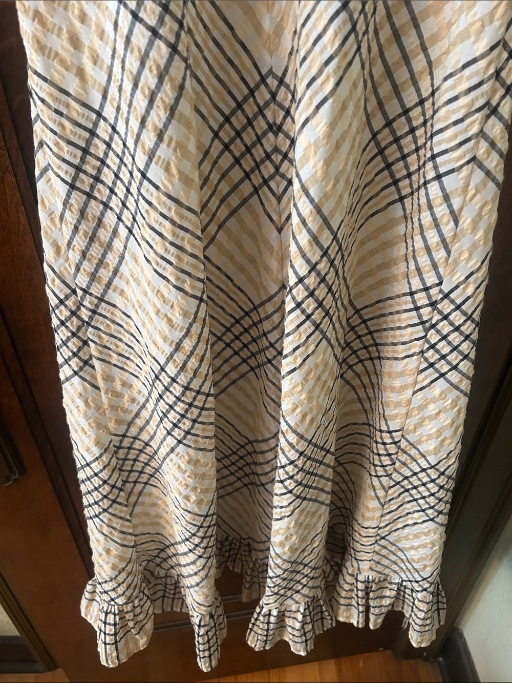GANNI Smocked Sundress in Beige and Black Plaid - Picture 13 of 14